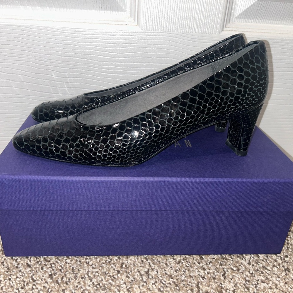 Stuart Weitzman Black Patent Leather Snake Print Pumps 6.5 N‎